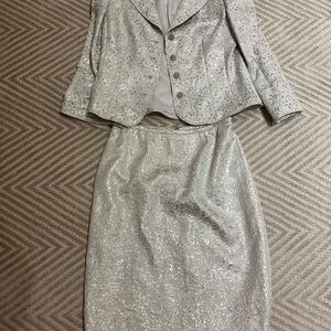Women’s silver “brocade” cocktail suit